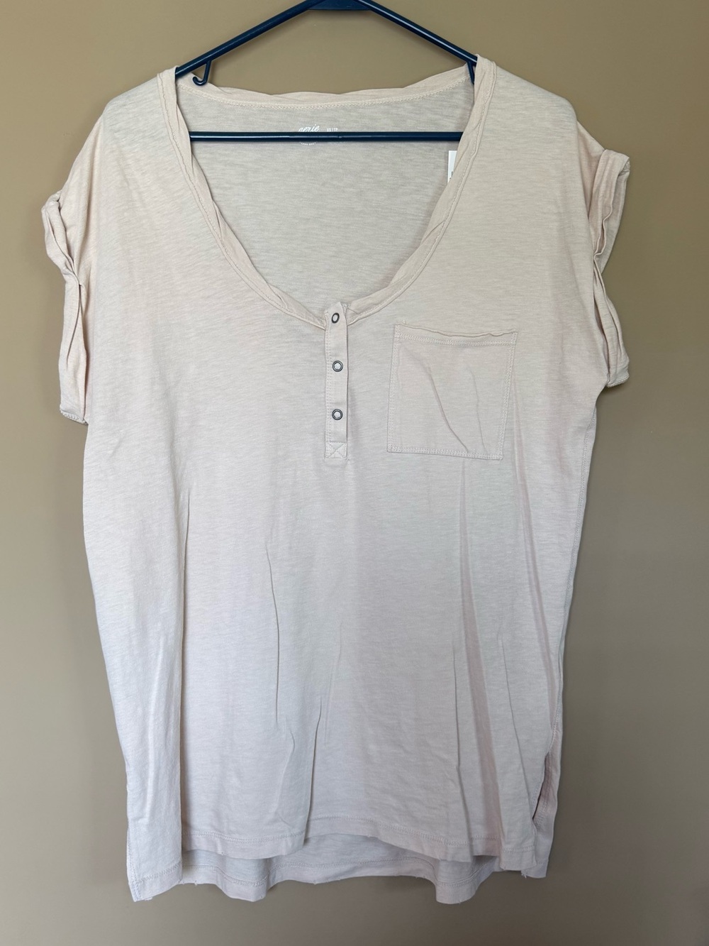 aerie Cream / Light Tan Short Sleeve Henley with Pocket